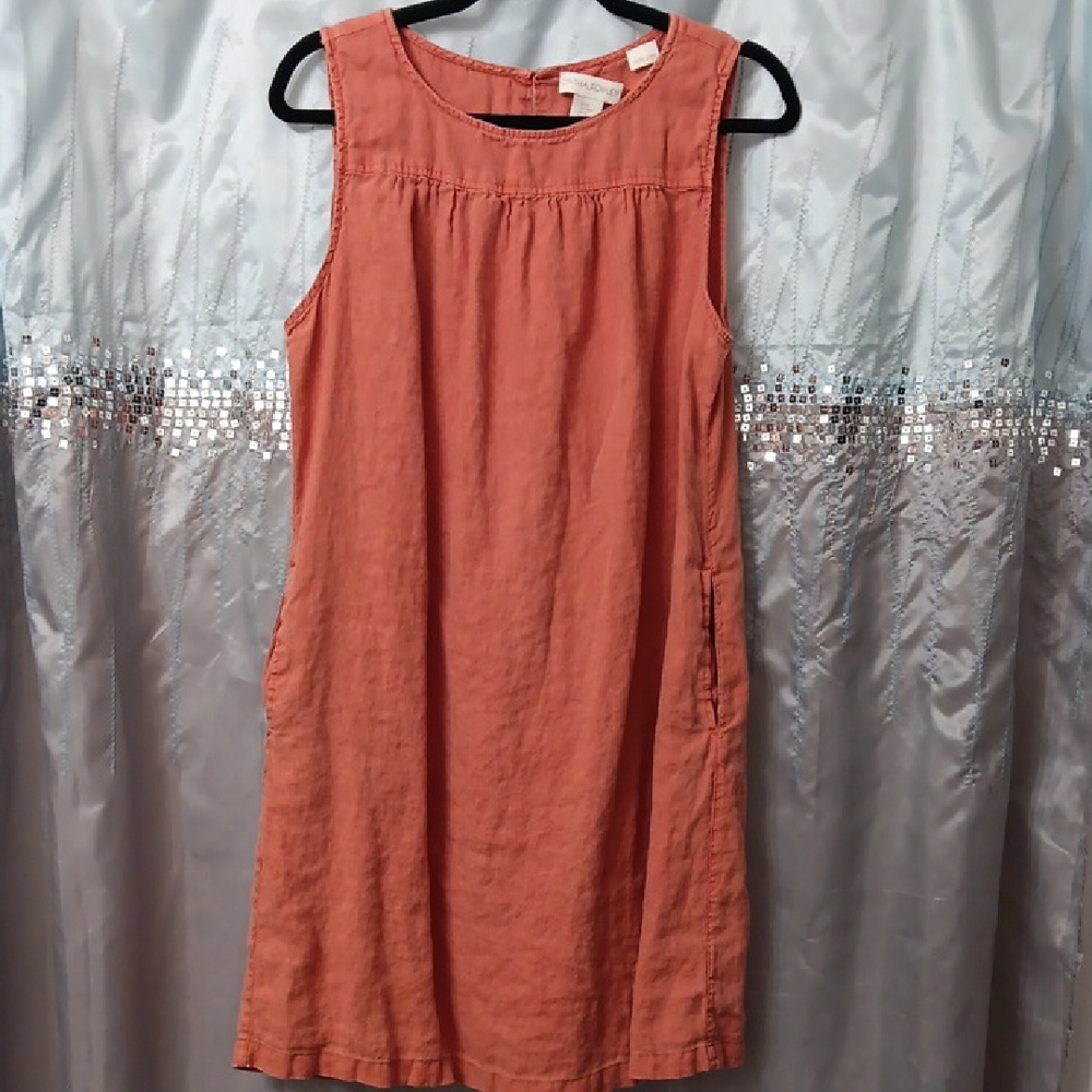 Cynthia Rowley Orange Midi Dress 100% Linen
